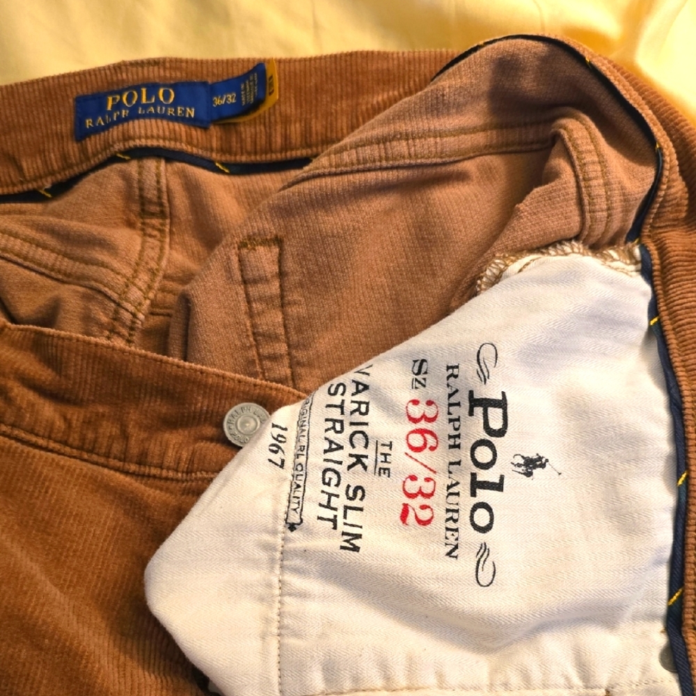 Varick Slim Strait Polo by Ralph Lauren Tan Corduroy Pants